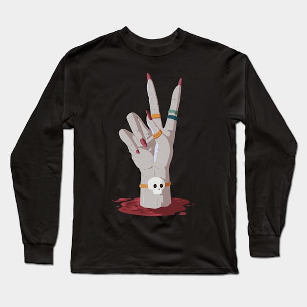 Zombie comes out of the grave in peace Long Sleeve T-Shirt by rueckemashirt